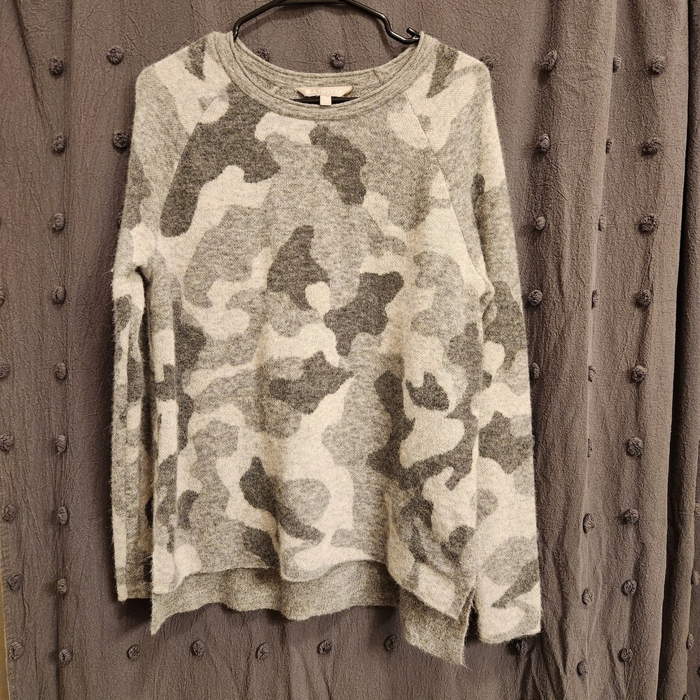 ATHLETA Camo Alpaca Wool Blend Sweater Womens M Grey High Low Hem Pullover Cozy
